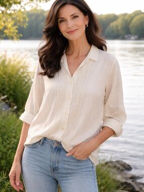 Orvis Cream Pintuck Button-Down Shirt